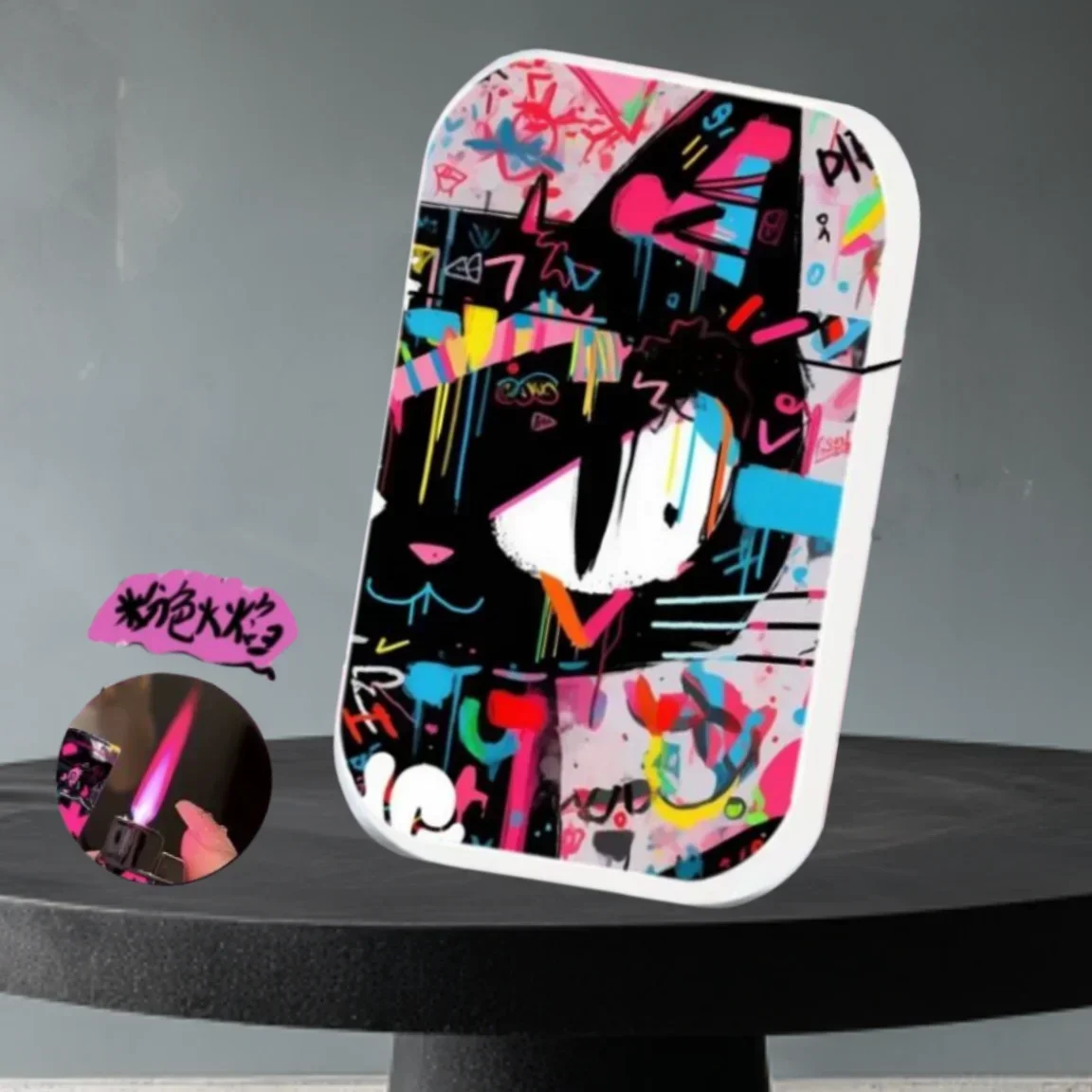 Color Print Lighter Metal Body Windproof Pink Flame Personalized Pattern Inflatable Lighters Cigar Accessories Men's Gadgets
