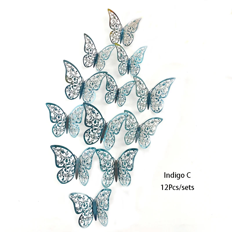 Iridescent 3D Butterfly Wall Stickers in Purple, Green, and Blue