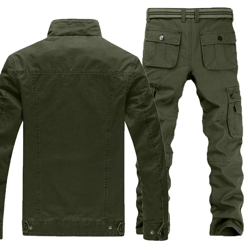 Big Size 6XL Military Sets Men Spring Autumn Military Bomber Jackets+Multi-pocket Cargo Pants 2 Piece Set Windproof Flight Coats 2