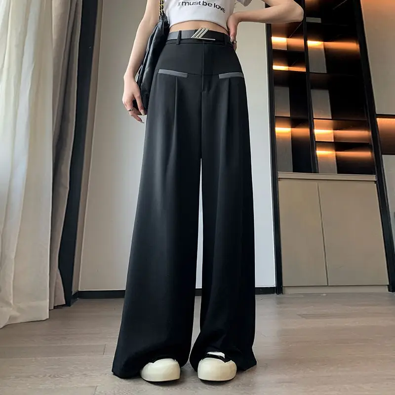 Women's Summer Korean New High Waist Straight Pants Fashion Upscale Commute Button Zipper Loose Leisure Versatile Wide Leg Pants