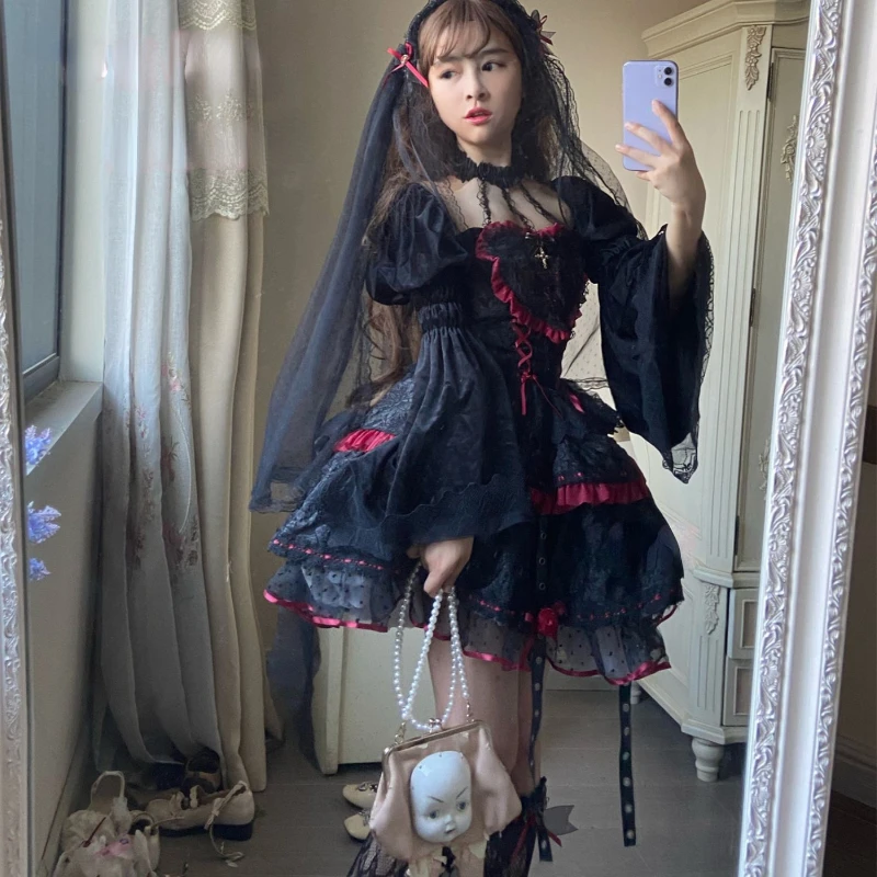 Dark Gothic Lolita Style Dresses Victorian Women Lace Halter Neck Bandage Corset Jsk Dress Japanese Fashion Holiday Party Dress lolita suspender dress lolita dress lolita cosplay costumes