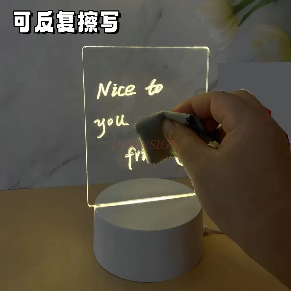 1개 창의적인 DIY 메모 보드 야간 조명 지울 수 있는 메시지 보드 아크릴 데스크탑 분위기 조명 손으로 그린 형광 보드