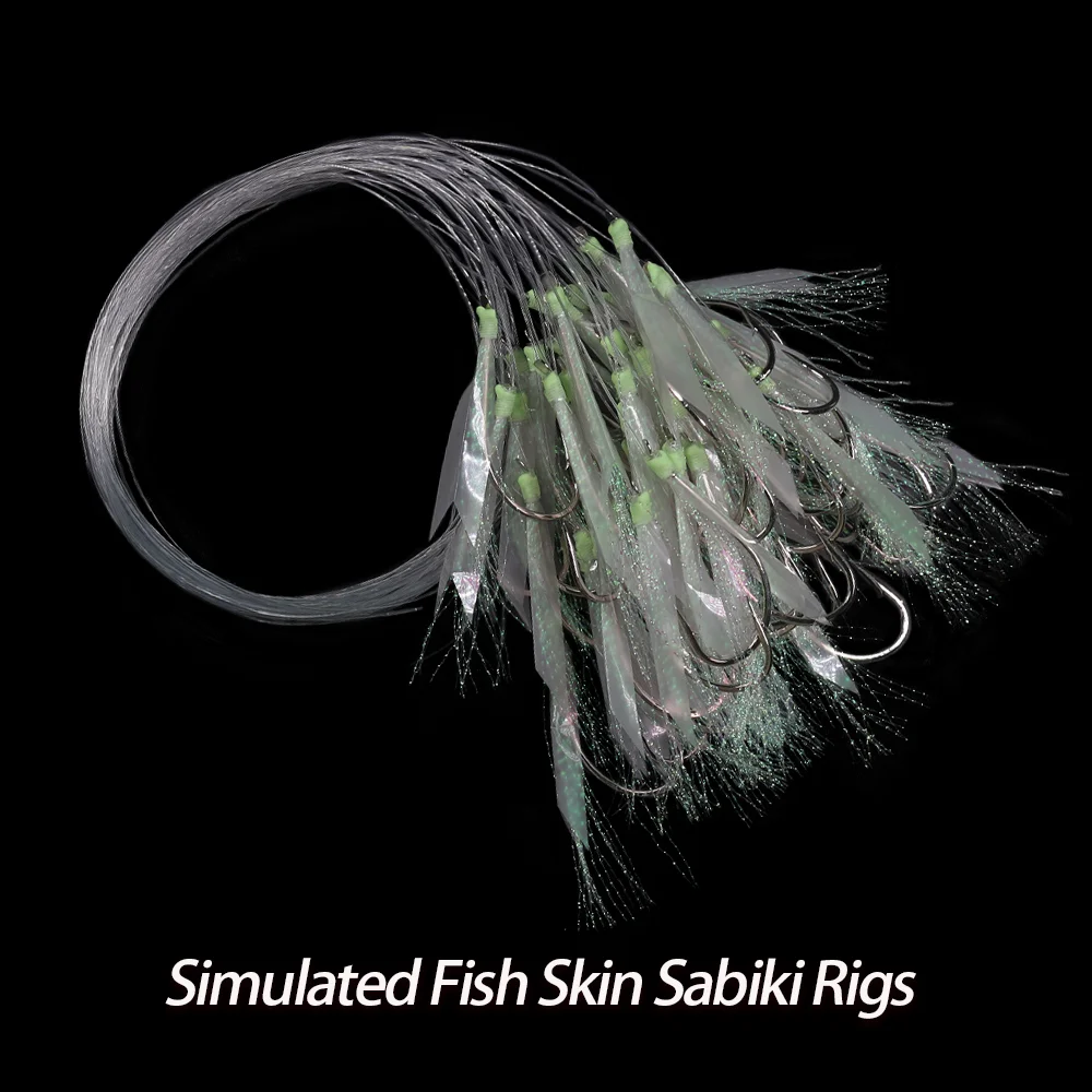 Lionriver Sabiki Soft Fishing Lure Rigs Bait Flash Fish Skin Lure Crystal  Tinsel Barbed Luminous String Hooks Saltwater Fishing