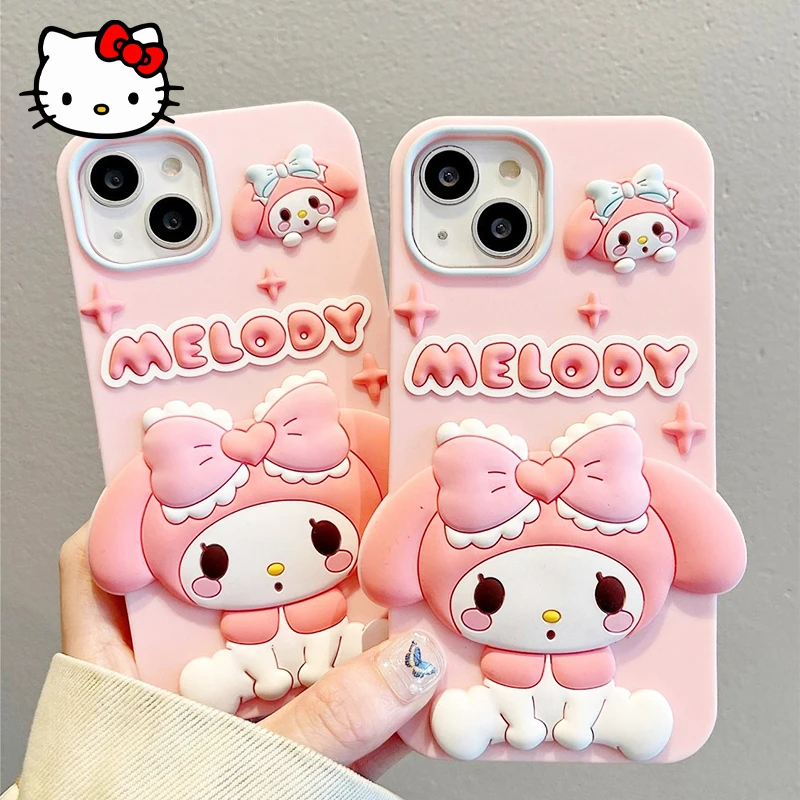 

Kawaii Sanrio MyMelody Mobile Phone Case Cartoon Girl Pink Silicone Soft Anti-fall Protective Cover for IPhone 15 14 13 Promax