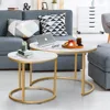 Coffee Table Nesting Round Table Set of 2 Side Table with Sturdy Metal Frame for Living Room Bedroom Apartment Modern 3