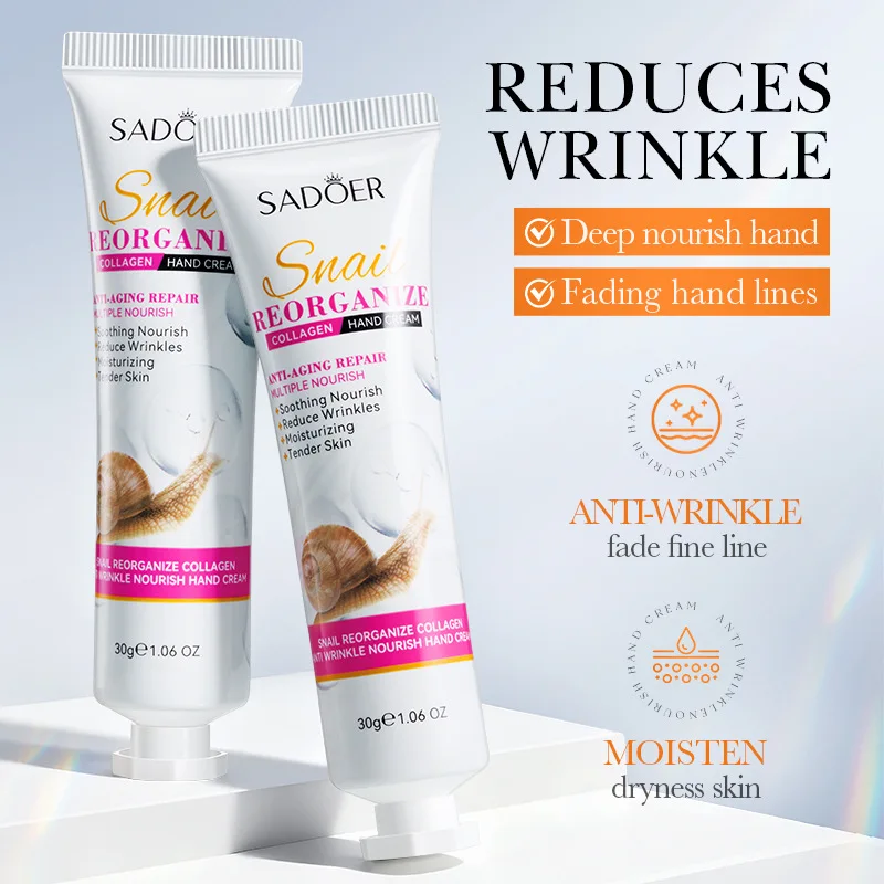 SADOER Snail Collagen Hand Cream Moisturizing Anti-aging Nourishing Anti Wrinkles Whitening Hands Skin Care Products