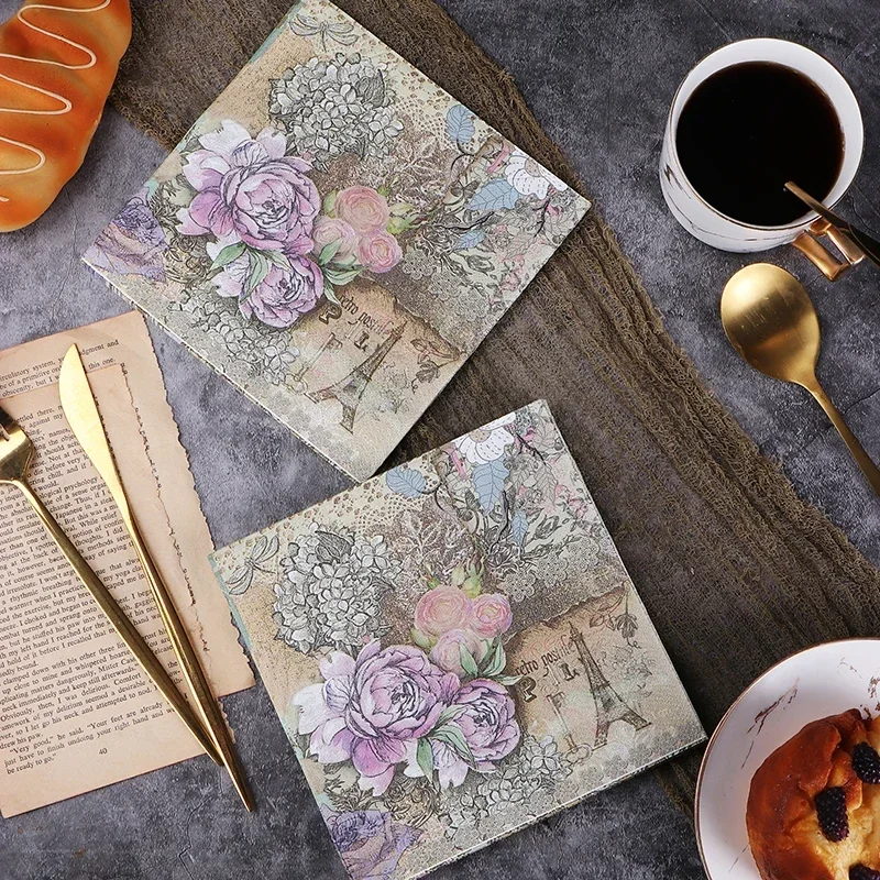 20pcs/Pac 33*33cm New Pylon Printing Napkins Colorful Paper Napkins Butterfly Bone Bart Handmade DIY Material Paper Placemat paper napkins disposable paper placemats