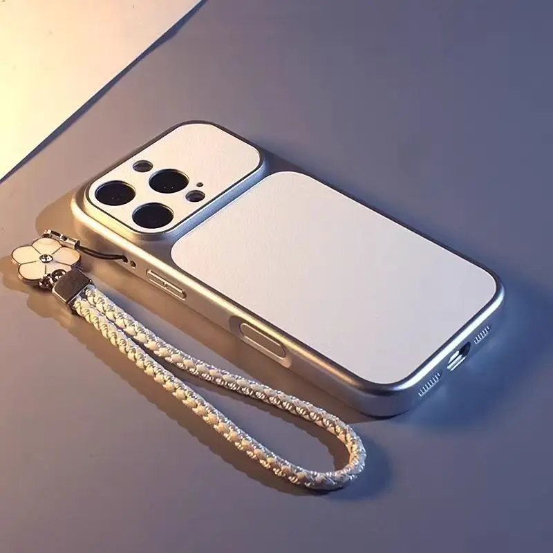 White PU Leather Phone Case with Hand Rope