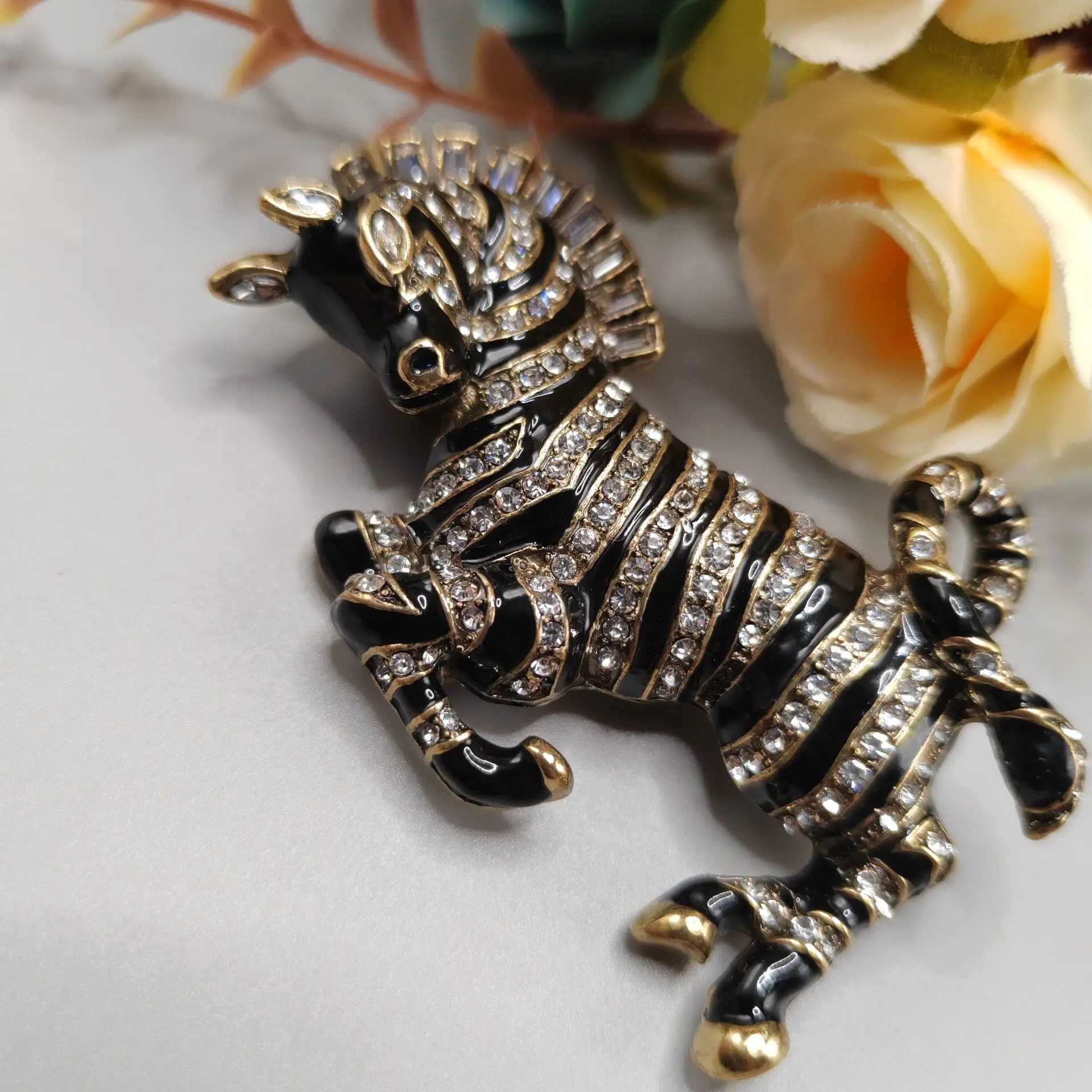 

Vintage Jewelry Enameled Black and White Zebra Brooch For Women Men