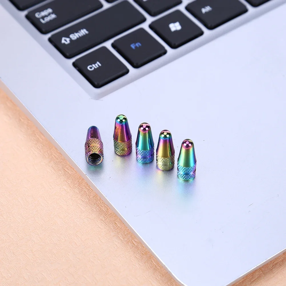Bicycle Tire Valve Cap Bicycle Valve Cap Valve Caps Rainbow Color Bicycle Tire Valve Cap Aluminum High Pressure Caps For Presta Valves Bike Tyre Hat MTB Accessories 2/5/10/20pcs
