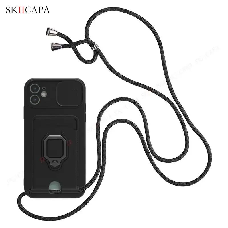 Crossbody Lanyard Strap Slide Lens Card Slot Silicone Case