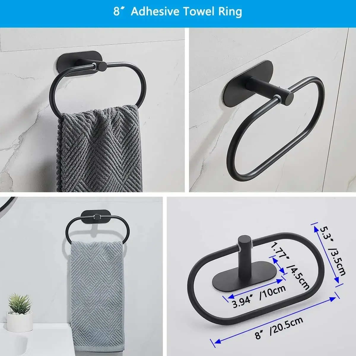 Towel Rack Set Includes 16-Inch Towel Bar, Self-Adhesive Toilet Paper Holder, Hanging Rings, Hooks, Bathroom Hardware Set, 수건걸이