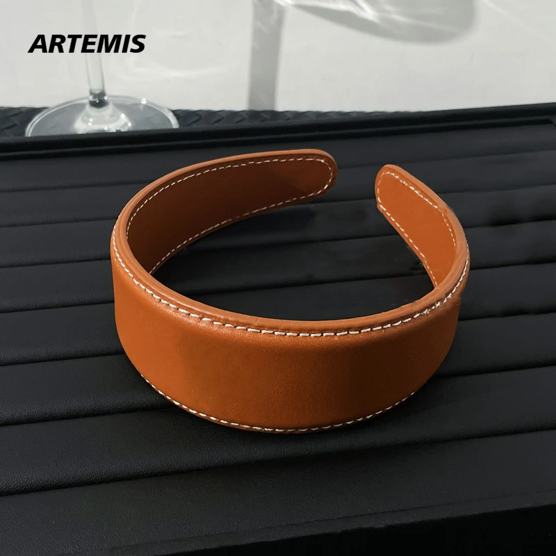 

Trendy Hair Accessories Brown Wide Cowhide Hair Hoop Woman Top Quality Sweet Famous Designer Brand