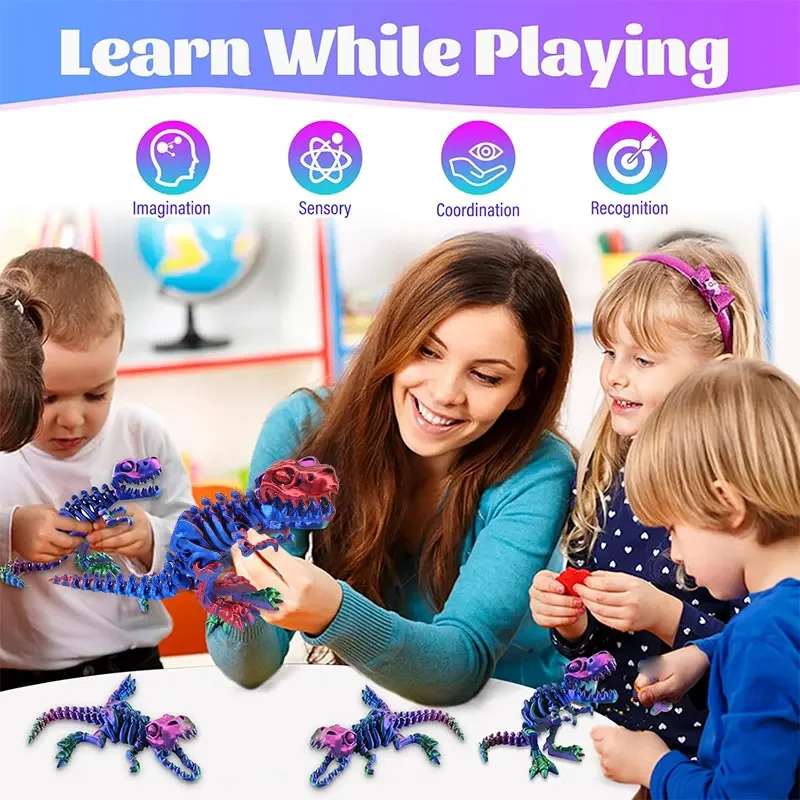 3D Printed Dragon Dinosaur Model Joints Can Move Freely Desktop Craft Ornament Gifts for Kids For Landscaping Decoration 3
