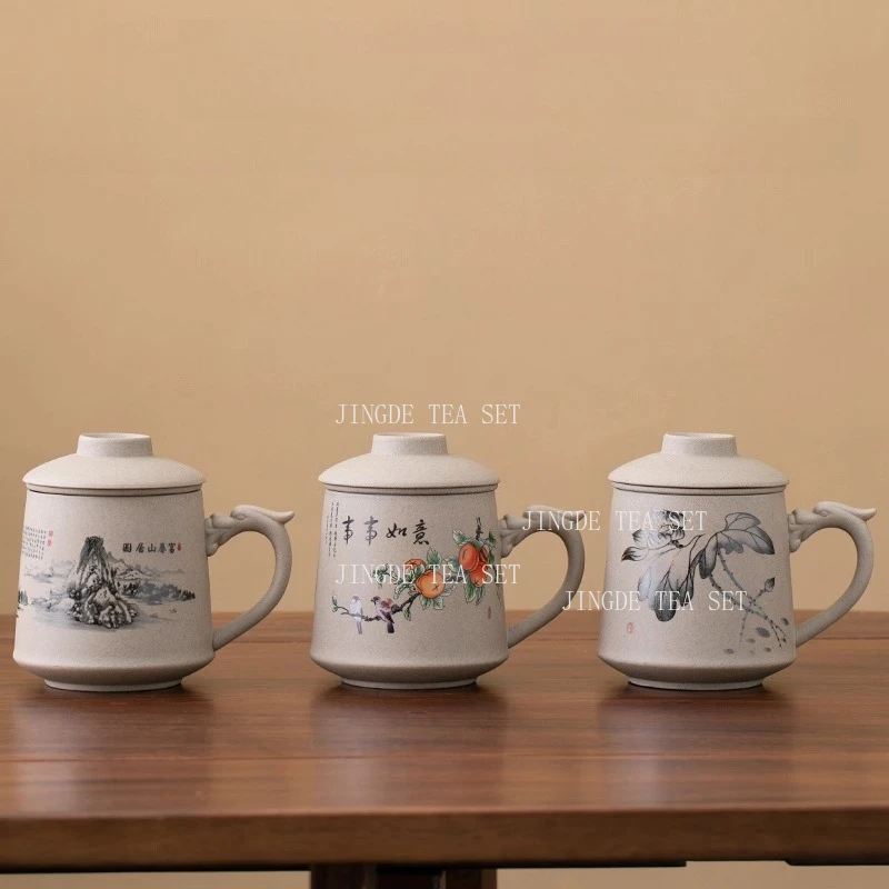 400ml Ceramic Tea Cup with Lid Tea Separation Office Cup Personal Chinese Style Mug Household Tea Filter Cup Drinking Utensils
