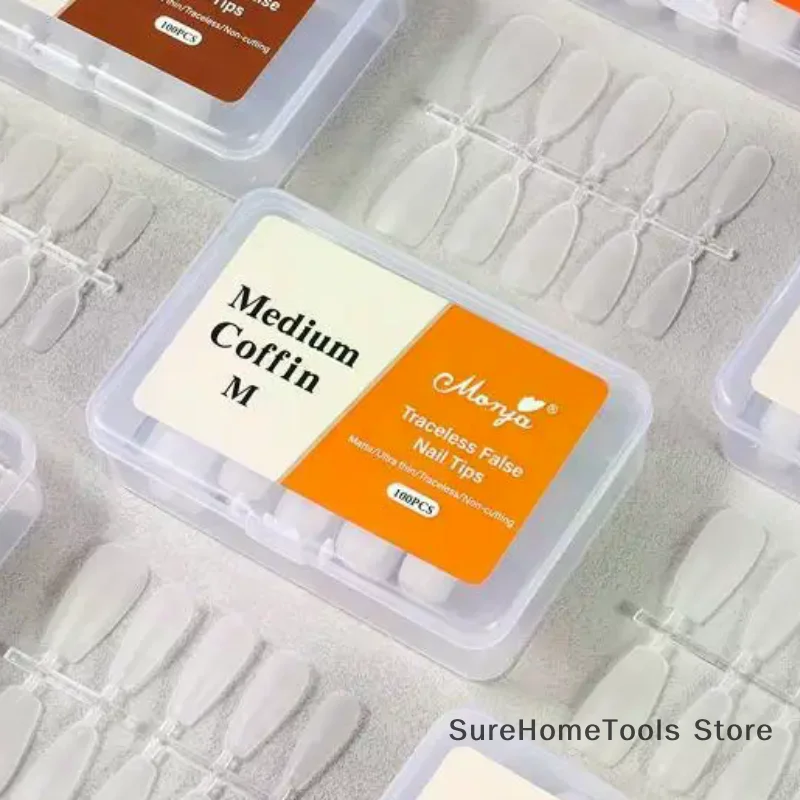 100Pcs/Box No Polish No Trace Press On Nails - Thin Fake Nail Tips for Demal Nail Extension, Home DIY Manicure Salon Supplies