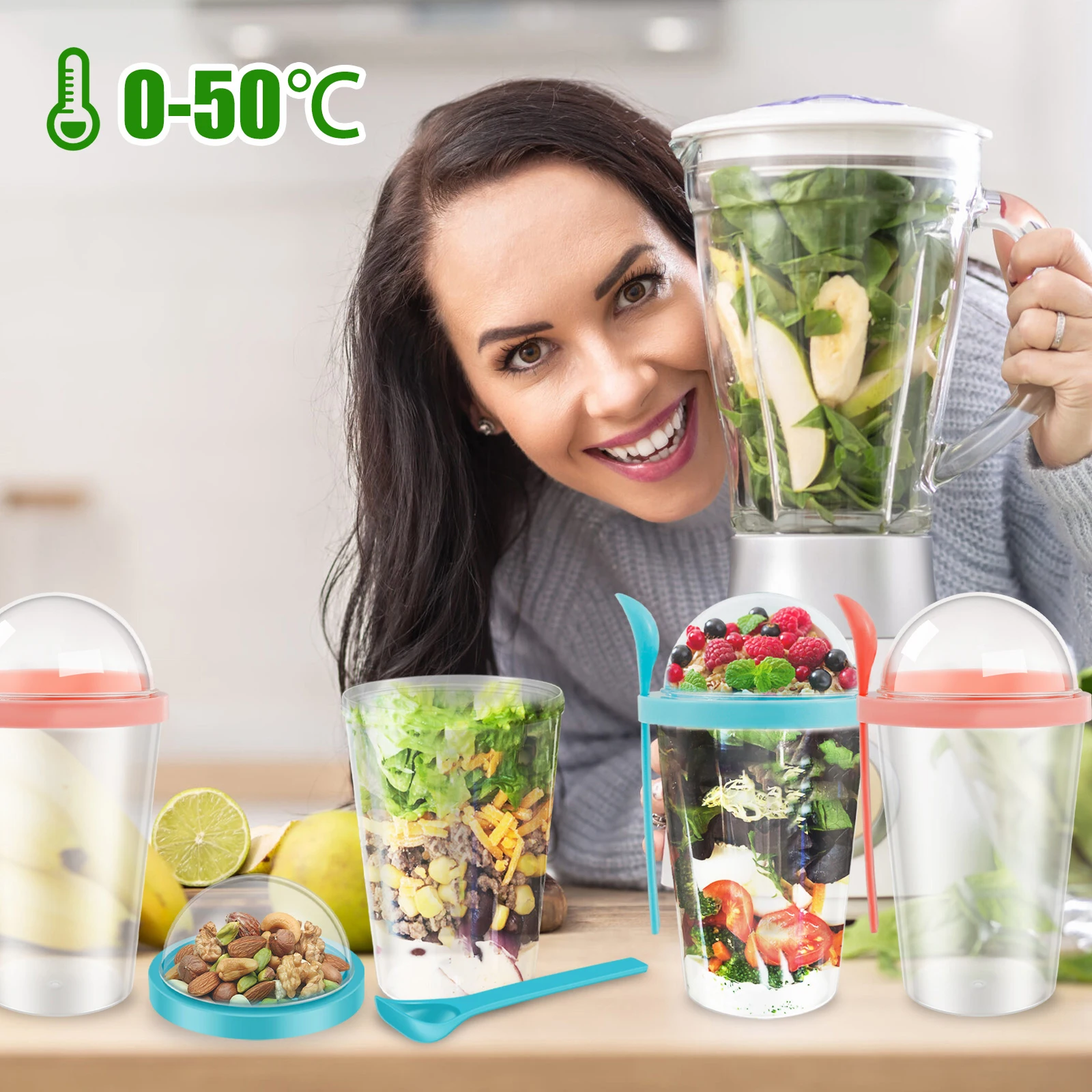 Yogurt Oatmeal Container Overnight Oats Container With Lid And Spoon Portable Leakproof Cereal And Milk Container Cereal Salad 4