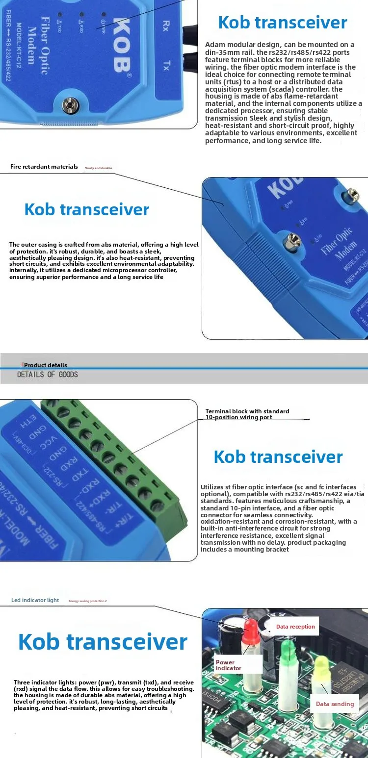 brand KT-C12SM RS232 485 422 turn single mode fiber optic transceiver serial por