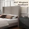 Queen Size Upholstered Platform Bed Frame, Wingback Bed with 50.8"Headboard, Corduroy,Solid Wood Leg,Noise Free,Taupe,Bed Frames 3