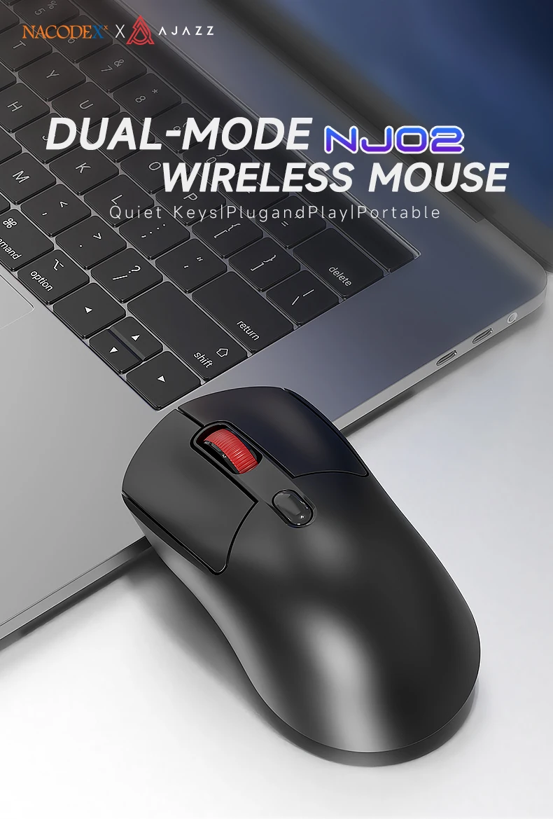 AJAZZ NJ02 Kabellose Gaming-Maus, 2,4G/Bluetooth, Auflösung 800-1200-1600 DPI – Detail 1