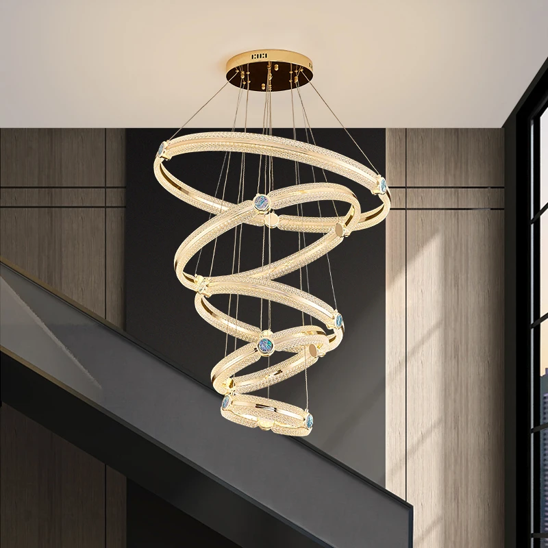 

TEMAR Nordic Chandelier Led Creative Light Luxury Ring Pendant Lamp Home Living Room Villa Staircase Decor Fixtures