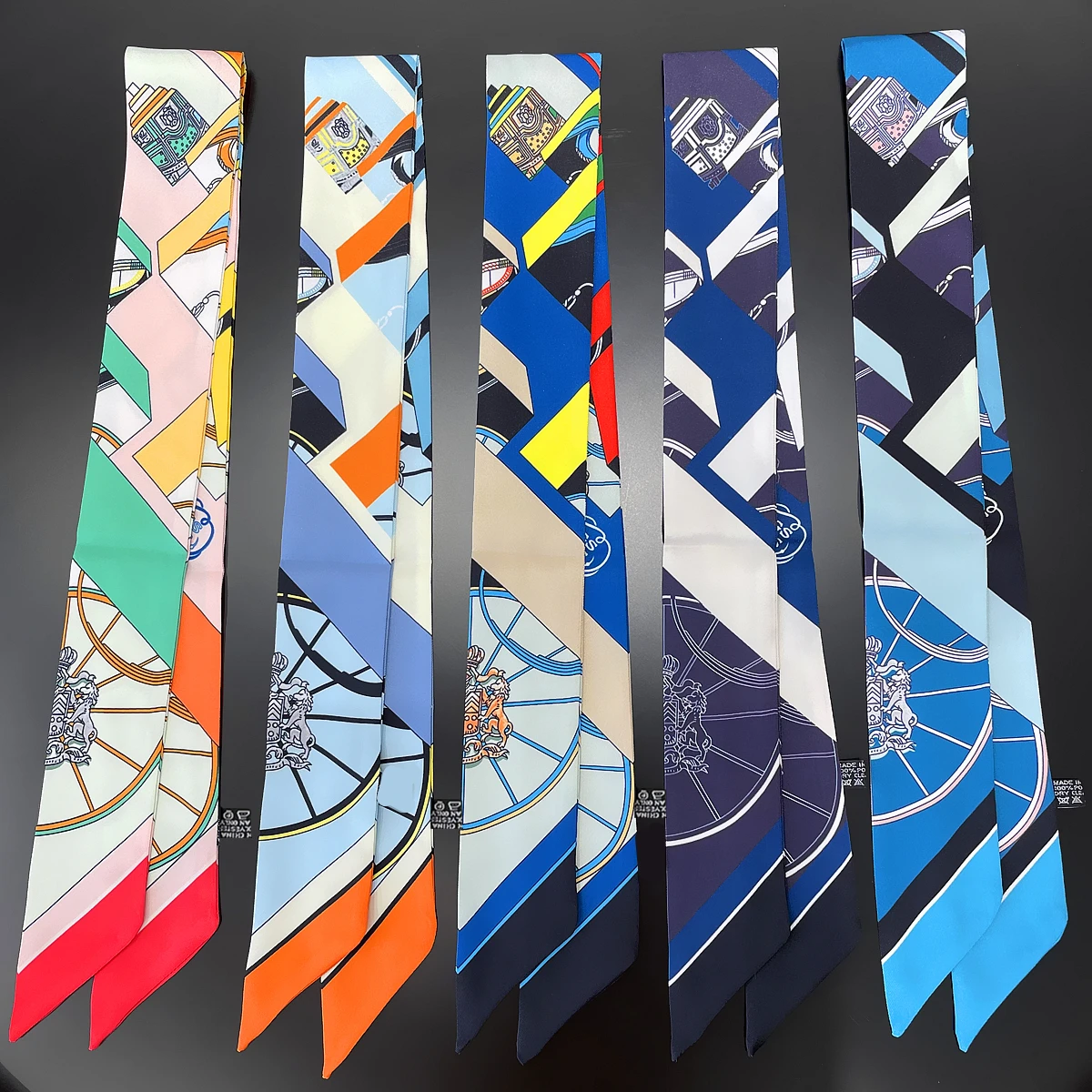 

2024 Design Wheel Print Scarf Women Luxury Brand Silk Scarf Fashion Hair Headband Foulard Skinny Bag Scarves Neckerchief