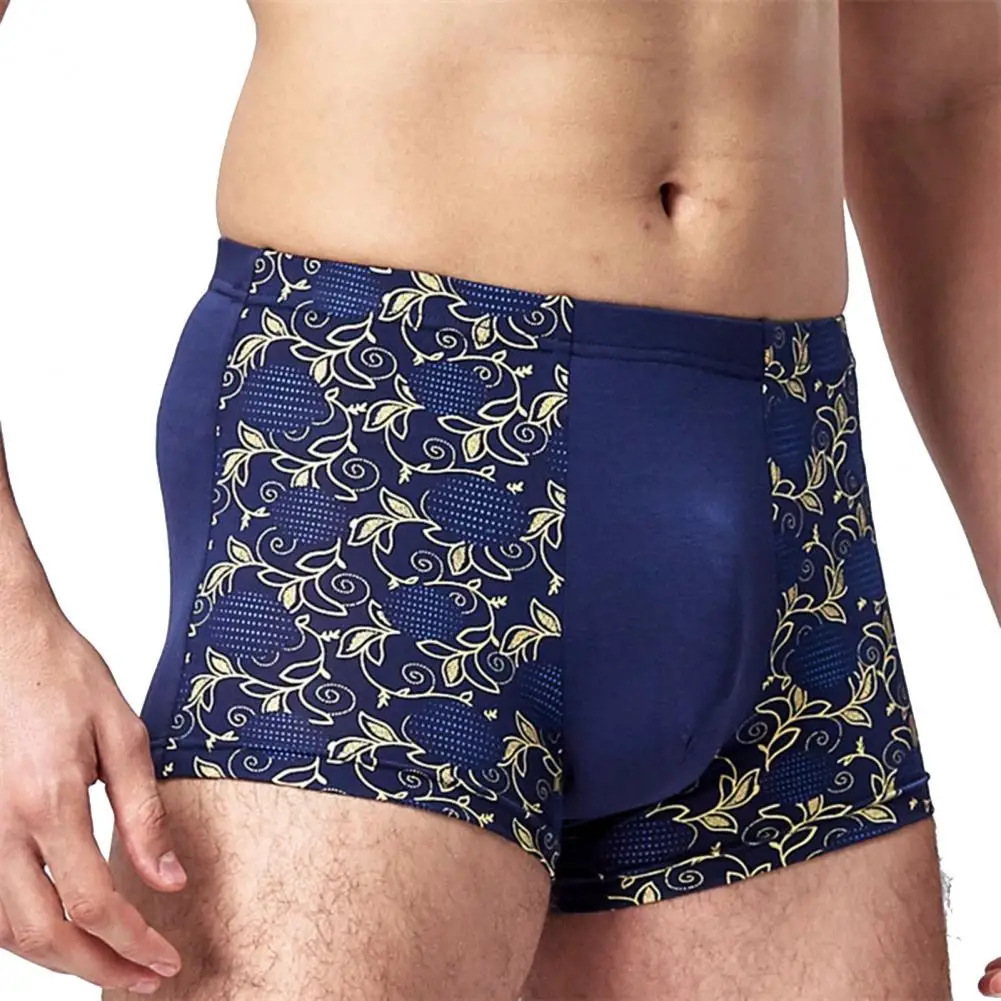 Seamless Mid Rise Modal Boxer Underwear Fashionable Print U-Bump Male Panties for Inside Wear