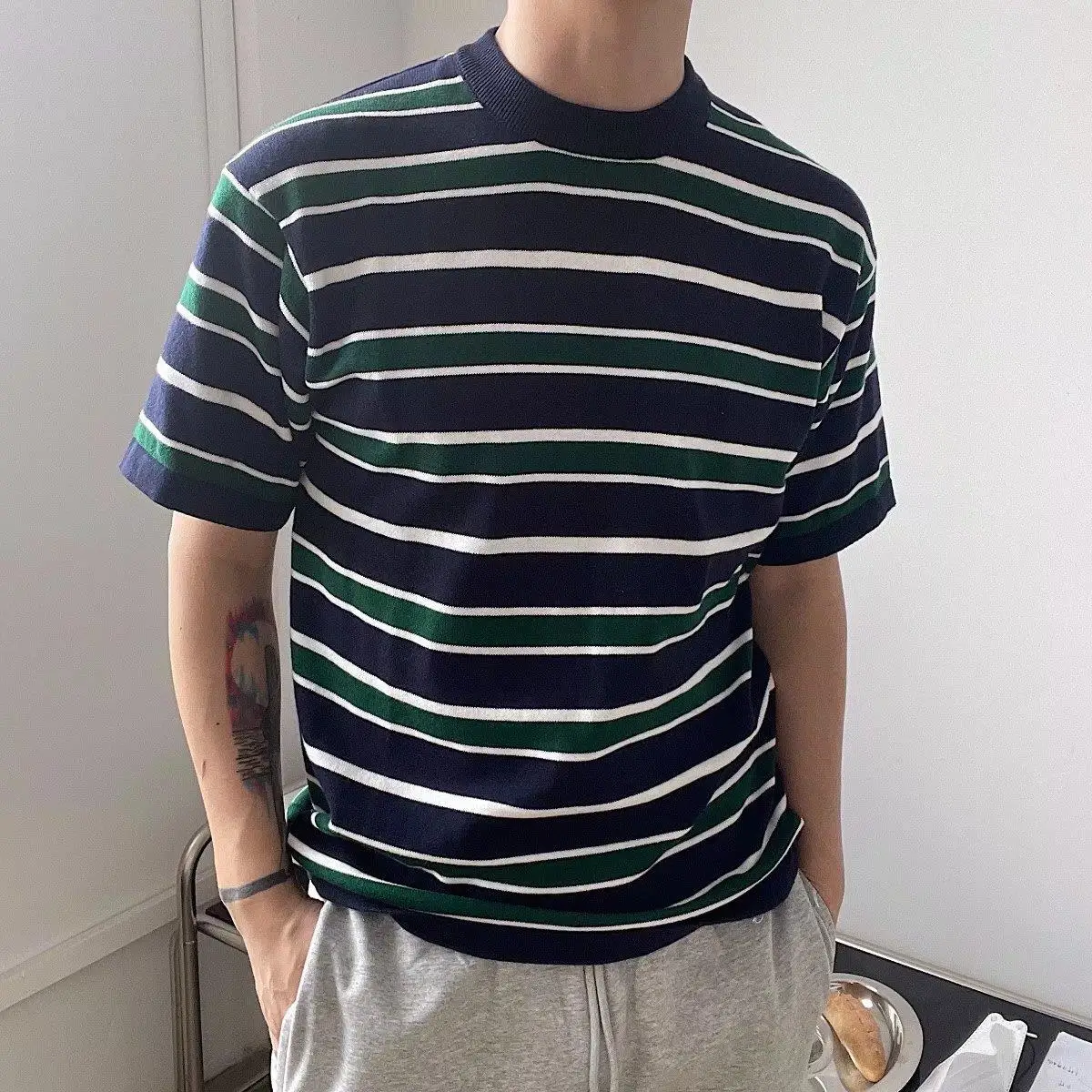 

Summer Men's Stripe Loose T-Shirts Oversized Casual O-Neck Short Sleeve Tshirts Streetwear Korean Style Fashion Tops Tees
