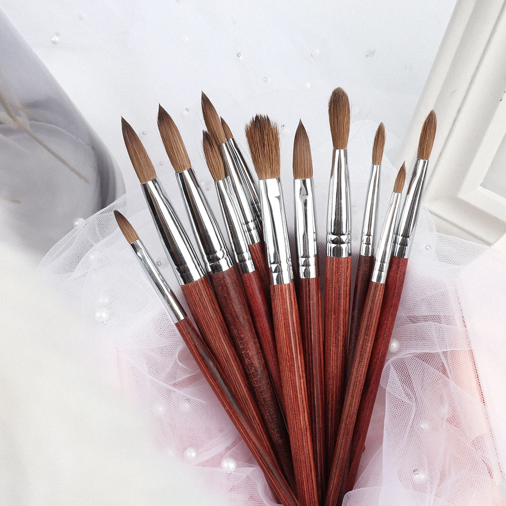 Nail Art Brushes Red Wooden Handle Nylon Acrylic Nail Brush For Nail Art Drawing Gel Extension