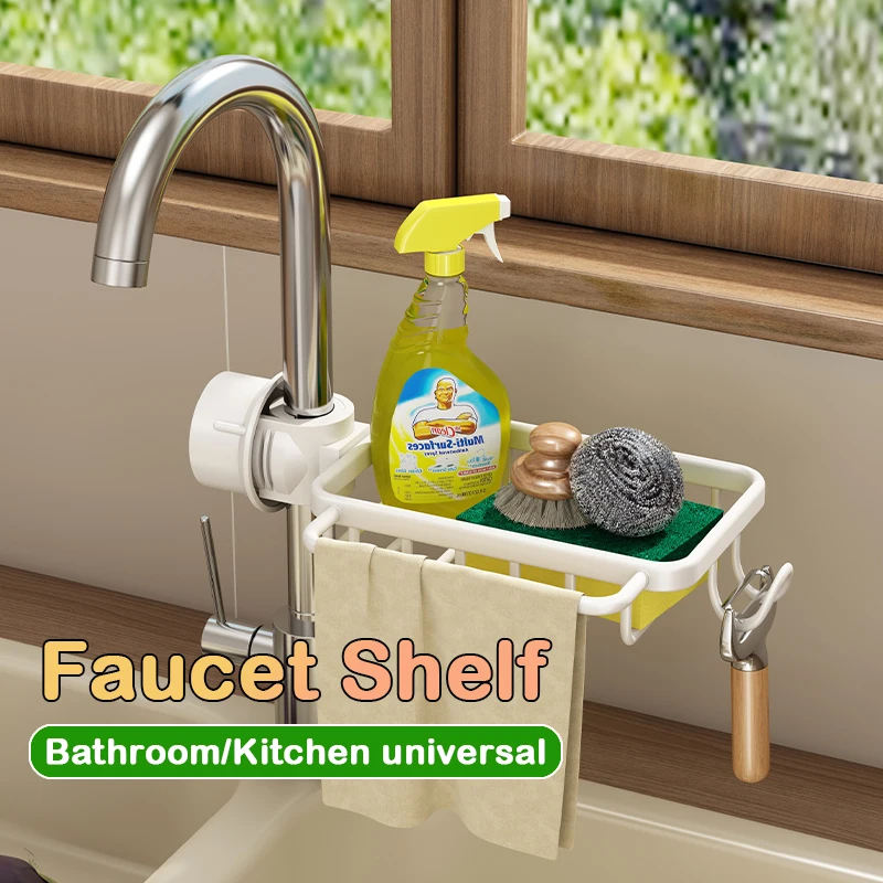 

Aluminum Sink Drain Rack Faucet Holder Sponge Storage Kitchen Shelf Bathroom Accessories Organizer No-Drill Shampoo Holder