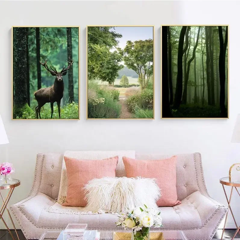 

Green Forest Canvas DIY Sticky Poster Decoracion Painting Wall Art White Kraft Paper Aesthetic Art Wall Painting