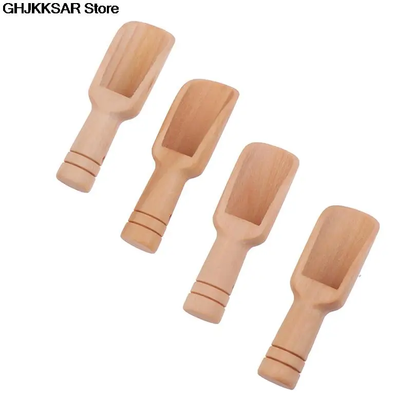 Wooden Spoon Wooden Salt Scoop Coffee Tea Mini Sugar Spoon Round Handle Scoop Teaspoon Small Salt Shovel Milk Powder Scoops Wood Condiment Spoons 4pcs