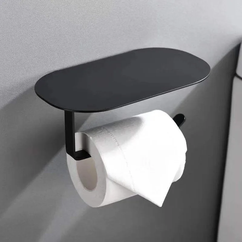 

Bathroom Toilet Paper Holder Black/BrushedGold/Gun Gray Tissue Phone Rack Wall Mounted Aluminum WC Paper Holder