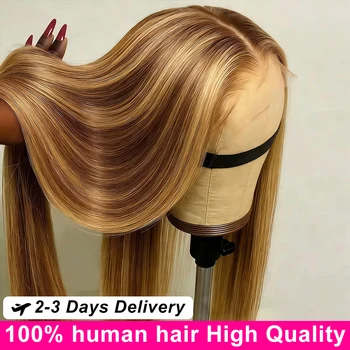 30 40 Inch Highlight Ombre Bone Straight Human Hair Wig Colored 13x6 HD Lace Frontal Wig 360 Full Lace Front Human Hair Wigs 1