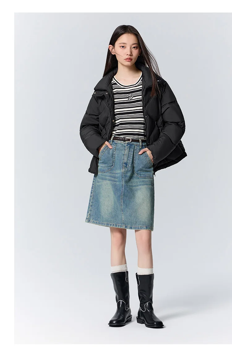 Cotton Clothing Women Loose Stand Collar Simple Casual Temperament Winter Gentle Waterproof Rhombus Versatile Thick Coat