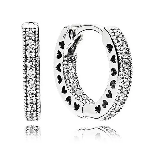 

Authentic 925 Sterling Silver Moments Pave Heart With Crystal Hoop Earrings For Women Wedding Gift Fashion Jewelry