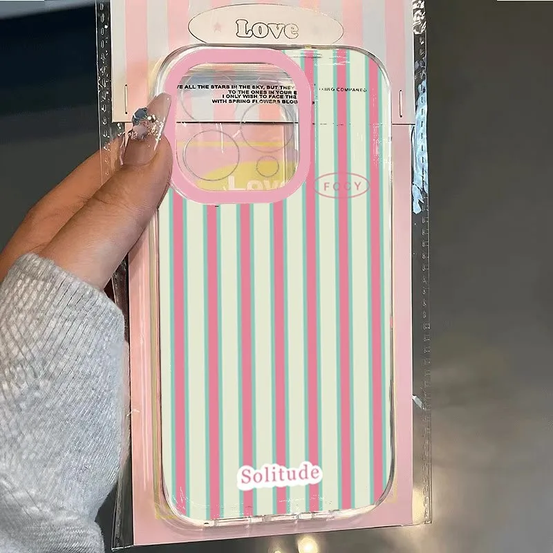 Elegant Pink and Blue Striped Minimalist Phone Case - Clear Soft Cover