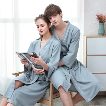 커플용 와플 질감 로브, 가벼운 목욕 가운, 부드러운 잠옷, 숙녀 잠옷