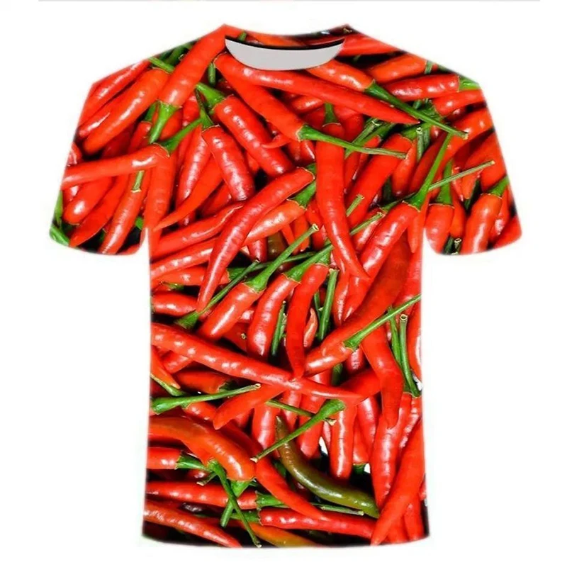 Chili Vegetable Print Short Sleeve T Shirt Streetwear