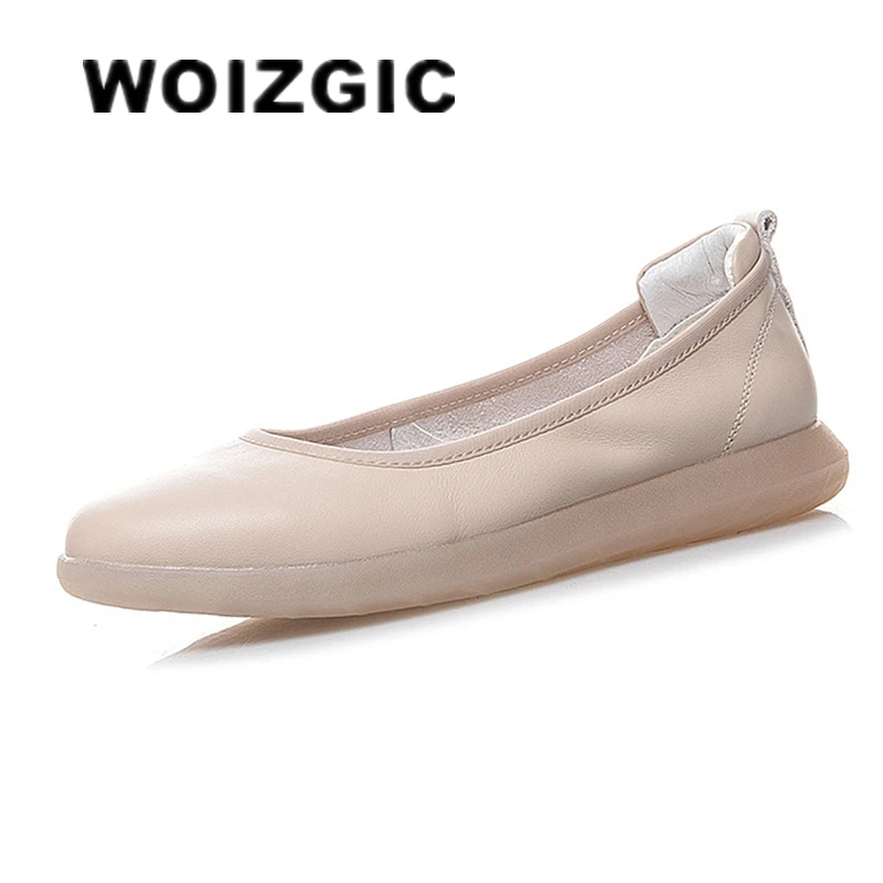 

WOIZGIC Women's Ladies Female Mother Woman Genuine Leather Soft White Shoes Flats Loafers Slip On Casual Size 35-41 JZ-1911