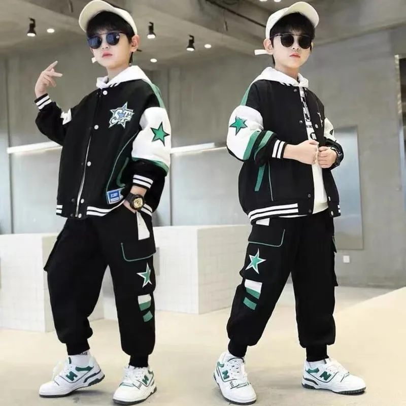 

2023 New Spring Autumn Childhood Suit Boys' student Sports Set Middle and Big children Leisure Fashion Trend kids clothing Coat