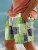 Plaid Color Block Men's Resort 3D Printed Geometry Board Shorts Swim Trunks Elastic Drawstring Hawaiian Style Holiday Beach 2