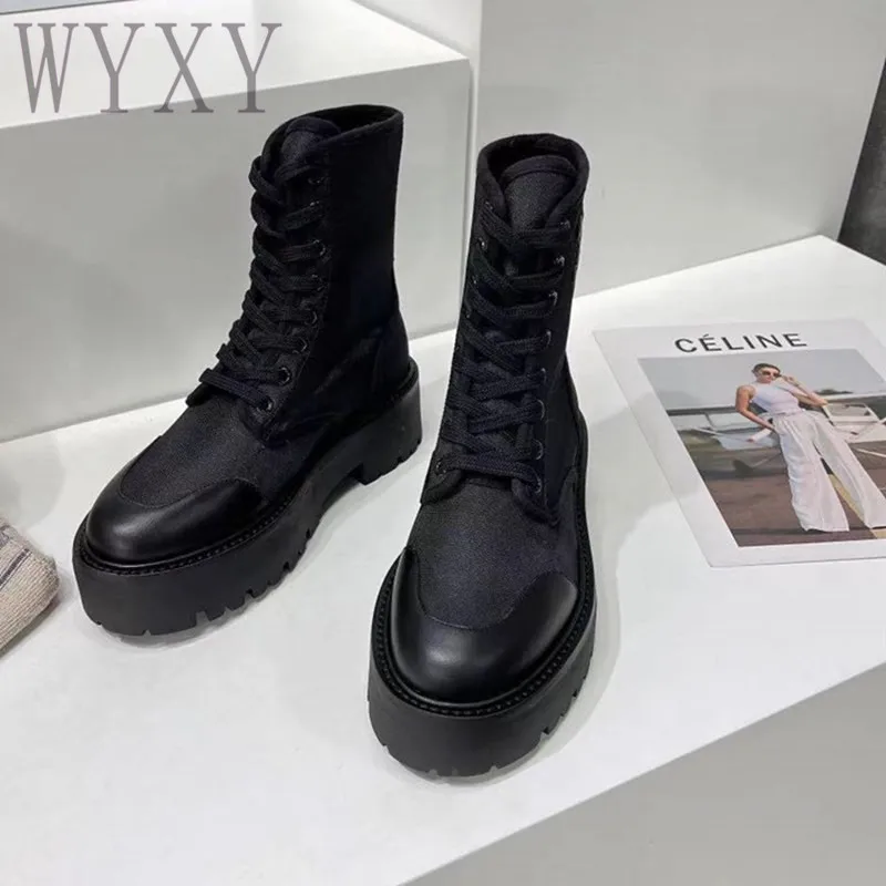 

Autumn Fashion Women Motorcycle Boots Round Toe Flat Heel Thick Sole Short Ankle Boots Leisure Outdoor Lace Up Women Boots 2023