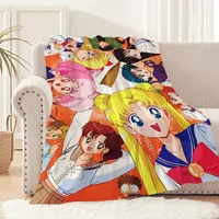 s-Sailor Four seasons warm soft plush blanket for sofa living Cute room Anime office bedroom Moon cartoon travel gift Flannel 2