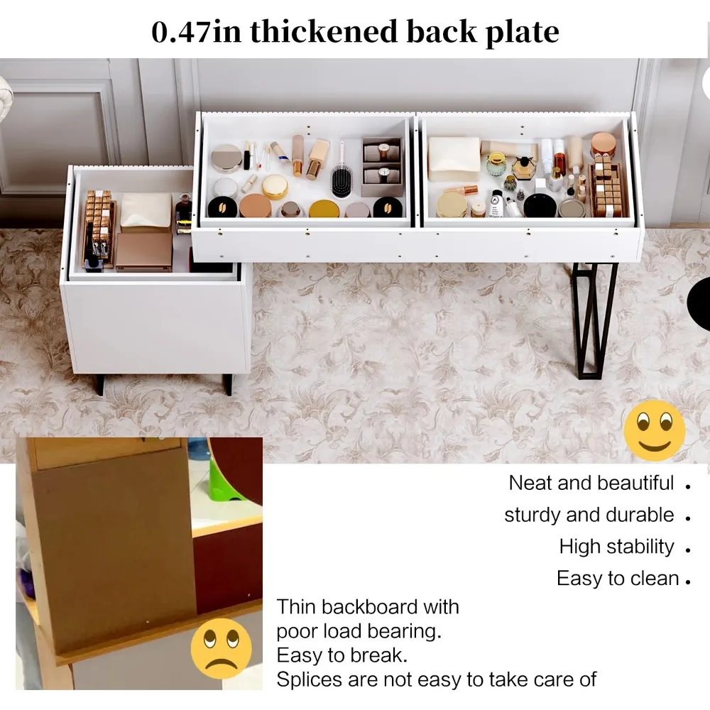Makeup and Dressing Table with Mirror and Lamp, Small Dressing Table with 5 Drawers, and Adjustable Modern Dressing Table 3