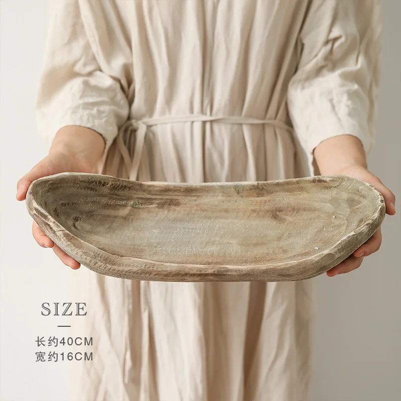 Paulownia Wooden Boat Type Fruit Tray Homestay Natural Village Decorate Retro Old Living Room Solid Wood Candy Plate Snack Plate 2
