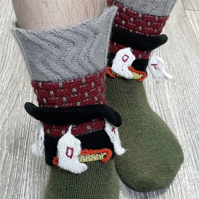 Women Men Christmas 3D Mantel Knit Socks Winter Warm Stockings Leg Warmers