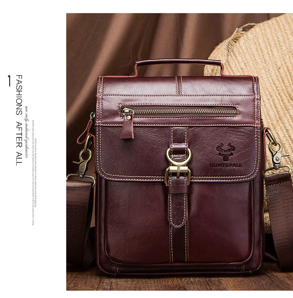 HUMERPAUL Herren-Umhängetasche aus 100 % echtem Leder, multifunktional, für Reisehandtaschen, große Kapazität, Rindsledertasche – Detail 2