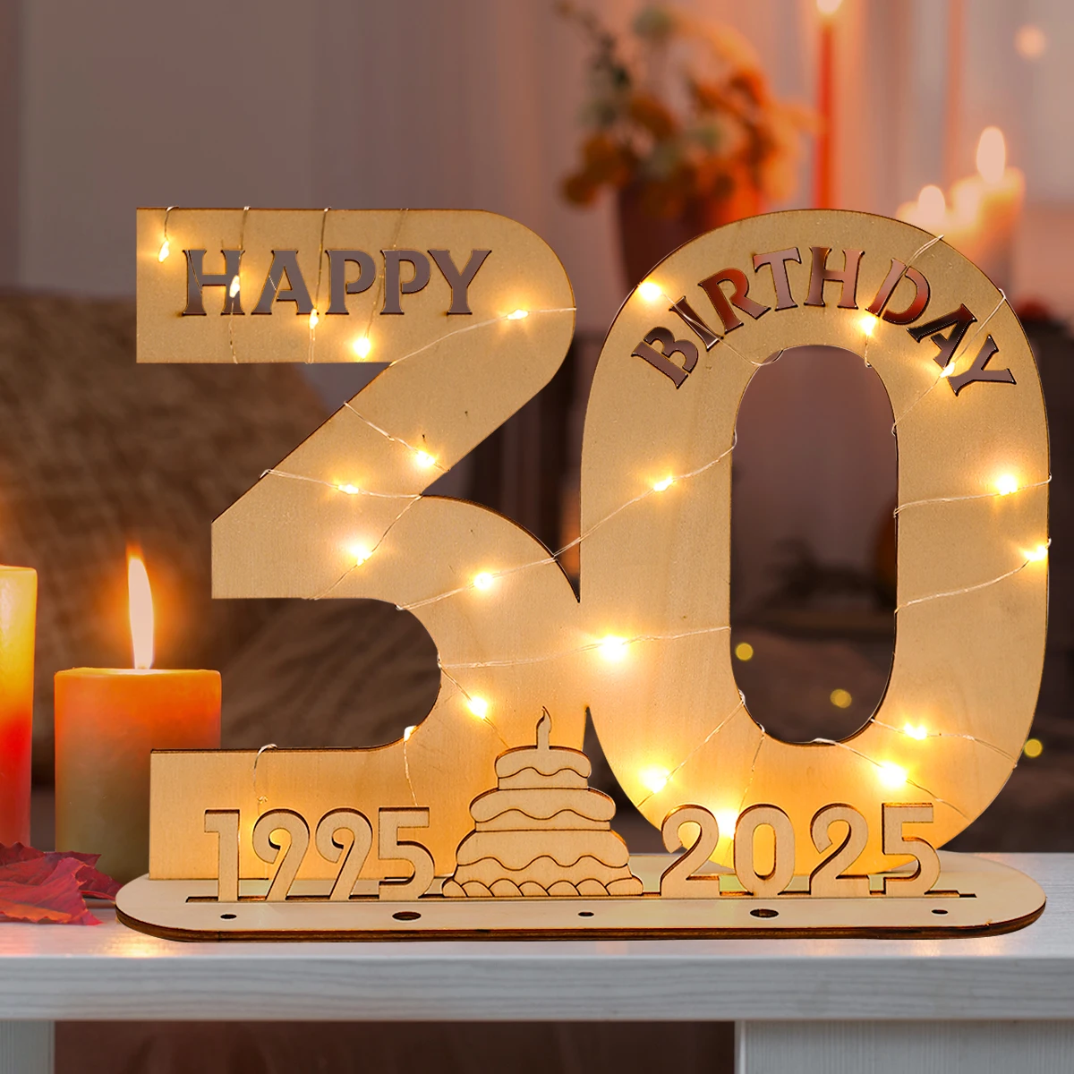 Dekorative LED-Leuchten aus Holz mit Zahlenbuchstaben, Geburtstagsparty-Dekoration für Erwachsene, 18., 30., 40. und 50. Geburtstag, Partyzubehör, Gastgeschenke – Detail 6