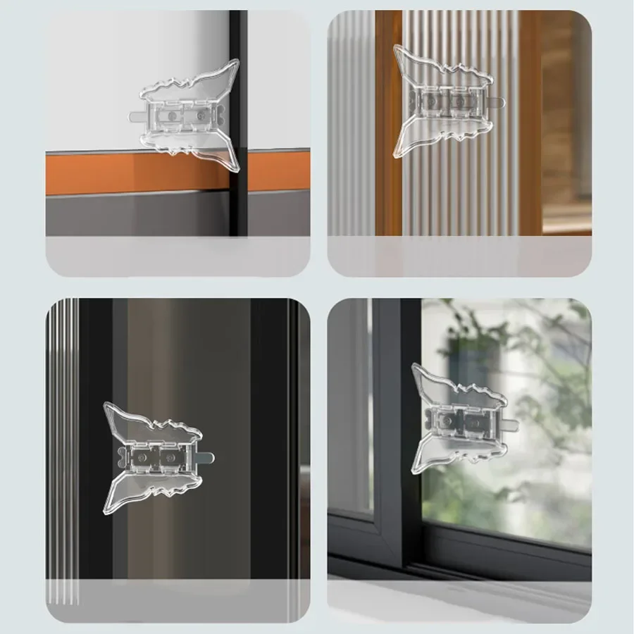 Sliding Window Limit Lock Transparent Butterfly Punch-free Pasted Door Window Safety Locks Buckle Baby Safety Protection 1pcs child lock,safety lock,door window lock